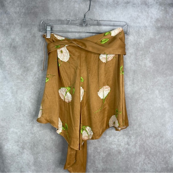 Maeve x Anthropologie Floral Satin Tie Shorts In Brown Women's Size US 2 - Picture 6 of 7